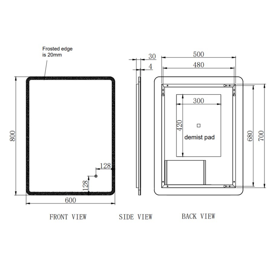 Rectangular Heated Bathroom Mirror with Lights 600 x 800mm - Ariel - Image 4