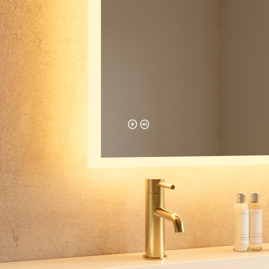 Rectangular Heated Bathroom Mirror with Lights Shaver Socket & Bluetooth Speaker 1000 x 700mm - Divine - Image 3