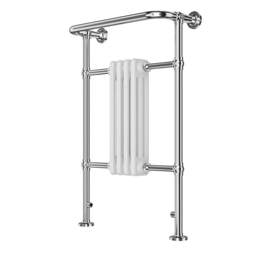 White and Chrome Traditional Column Radiator with Towel Rail 952 x 479mm - Regent - Image 4