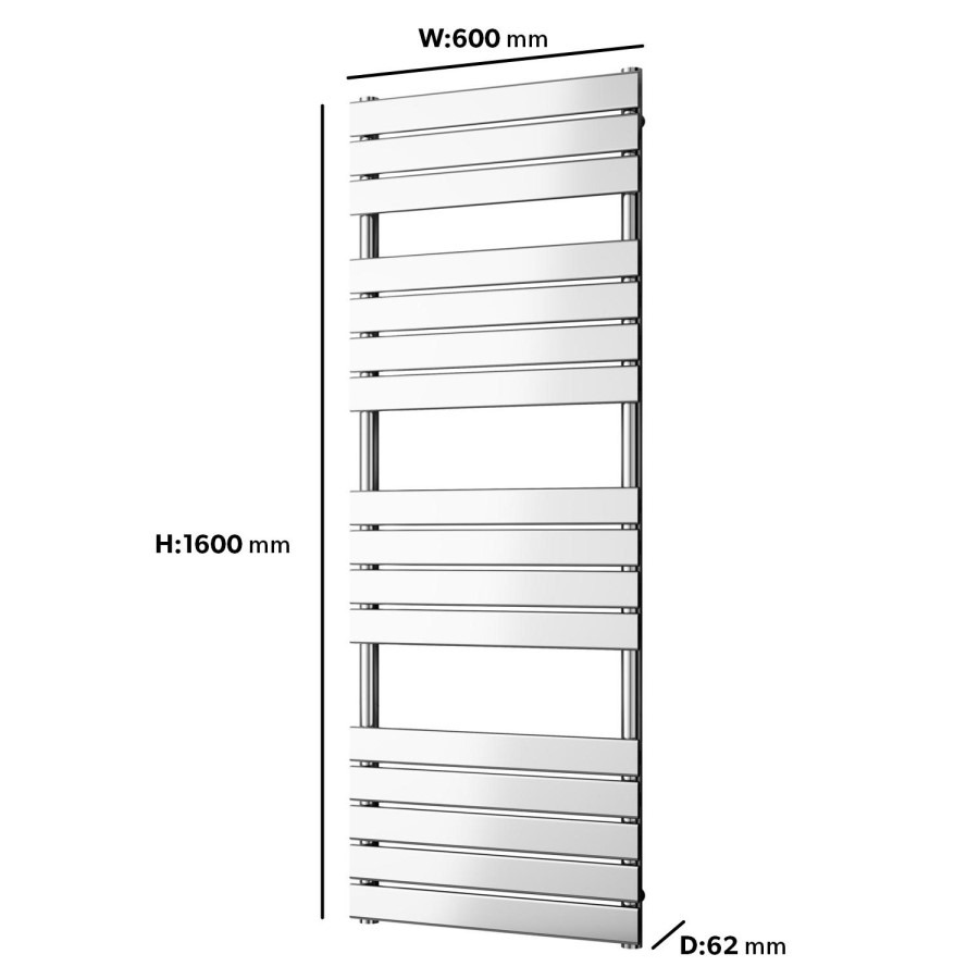 Chrome Towel Radiator 1600 x 600mm - Tundra - Image 4