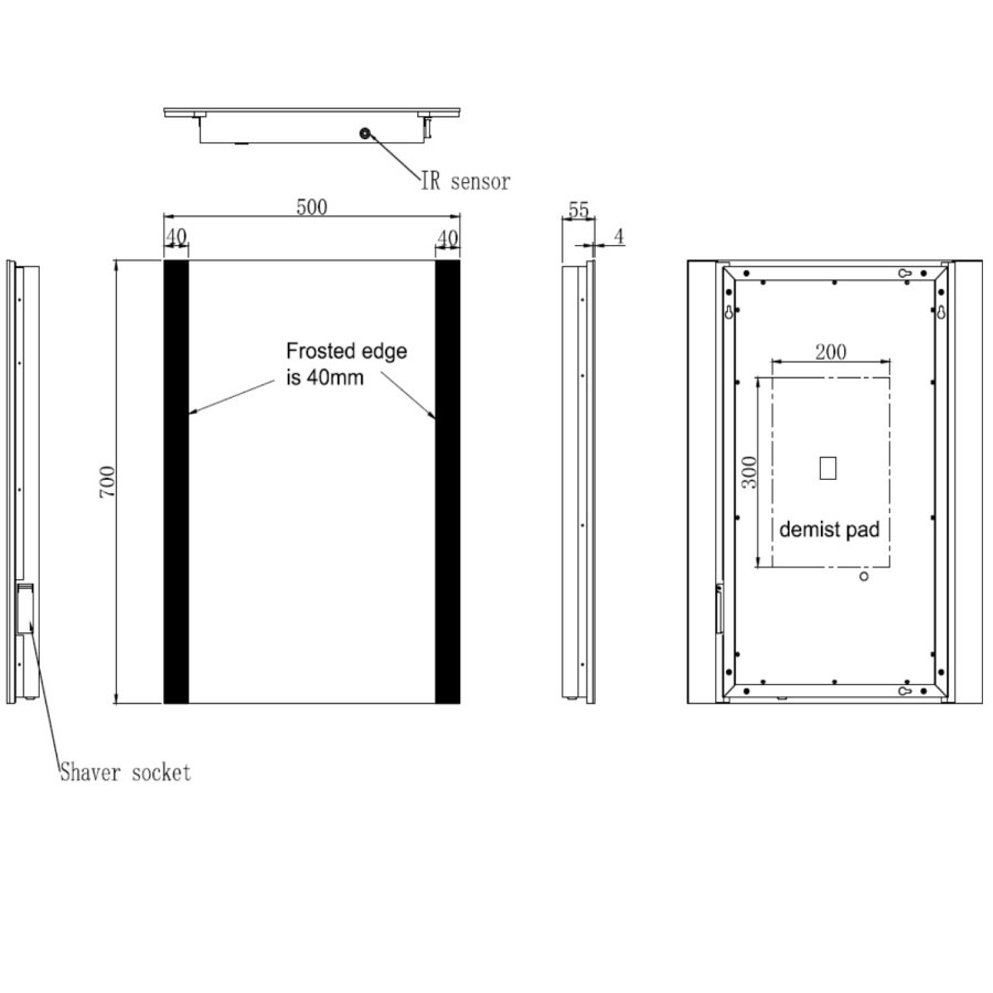 Rectangular Heated Bathroom Mirror with Lights & Shaver Socket 600 x 800mm -Pegasus - Image 3