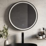 Round Black Heated Bathroom Mirror with Lights 600mm - Antares