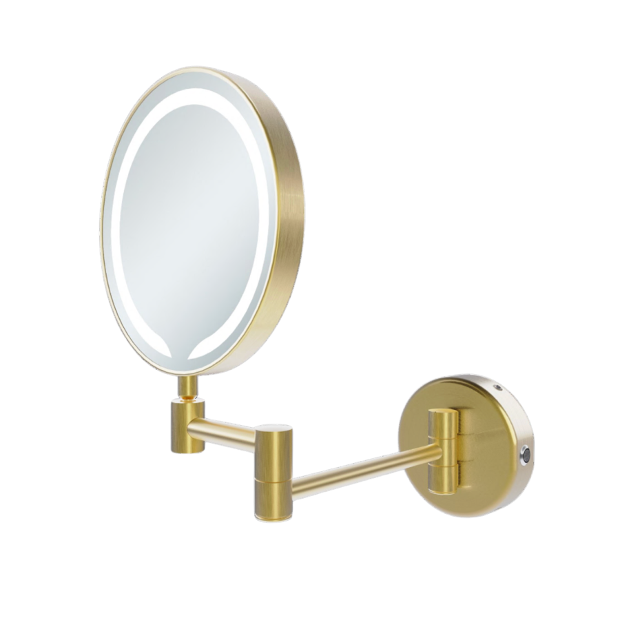 Round Brass Magnifying Makeup Bathroom Mirror with Lights 200mm - Gemini - Image 3
