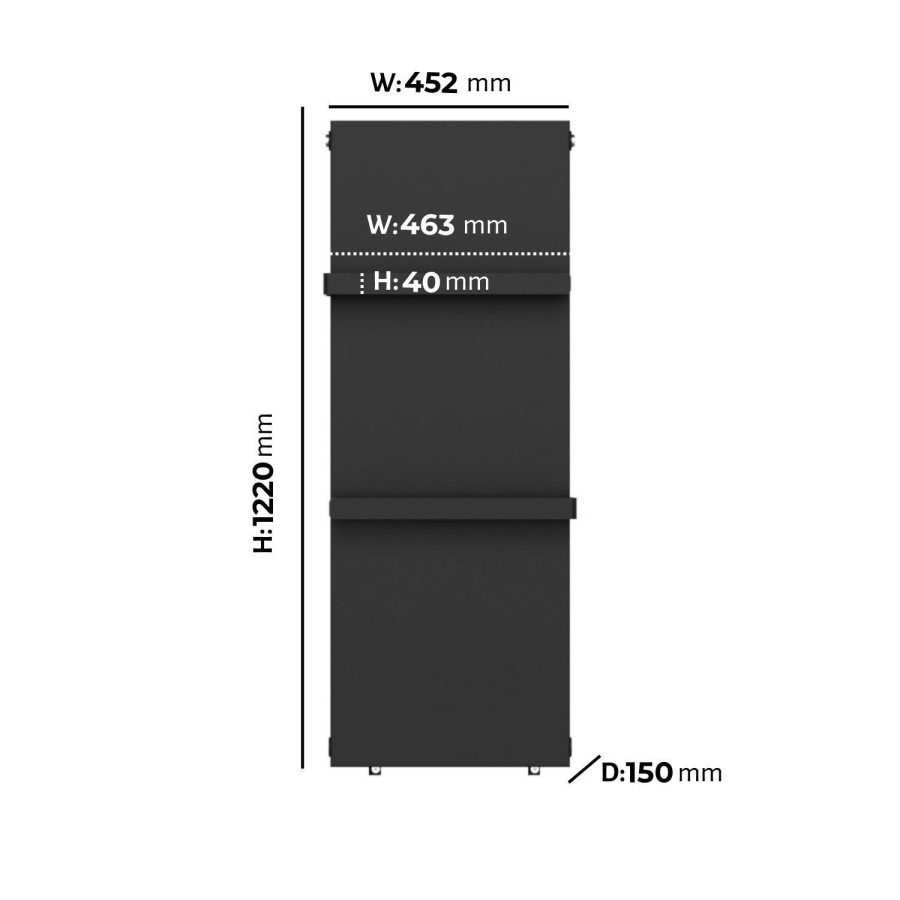 Black Vertical Panel Radiator with Towel Bars 1220 x 452mm - Hesperia - Image 4
