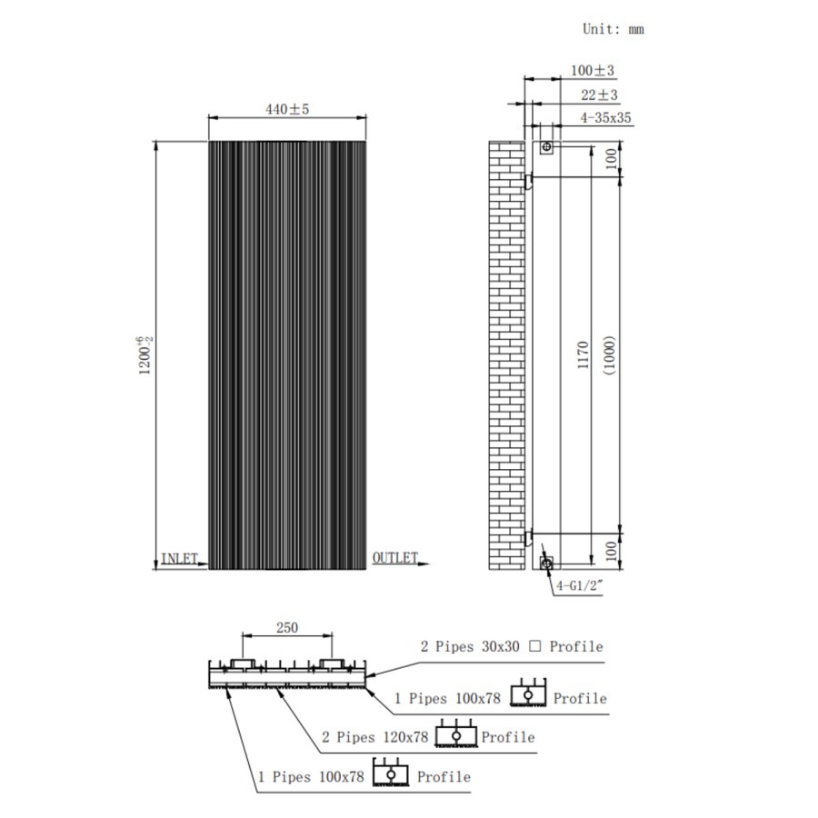 White Designer Fluted Vertical Radiator 1200 x 440mm - Laguna - Image 4