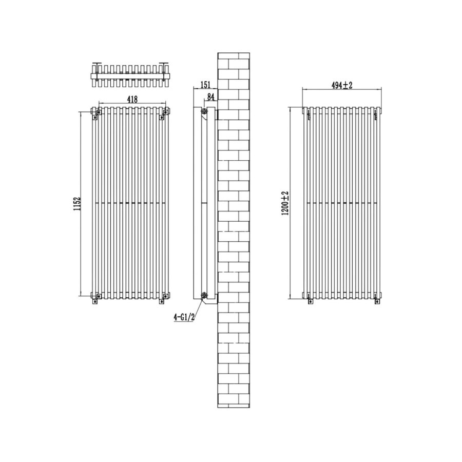 Beige Vertical Double Panel Radiator 1200 x 500mm - Nevada - Image 4