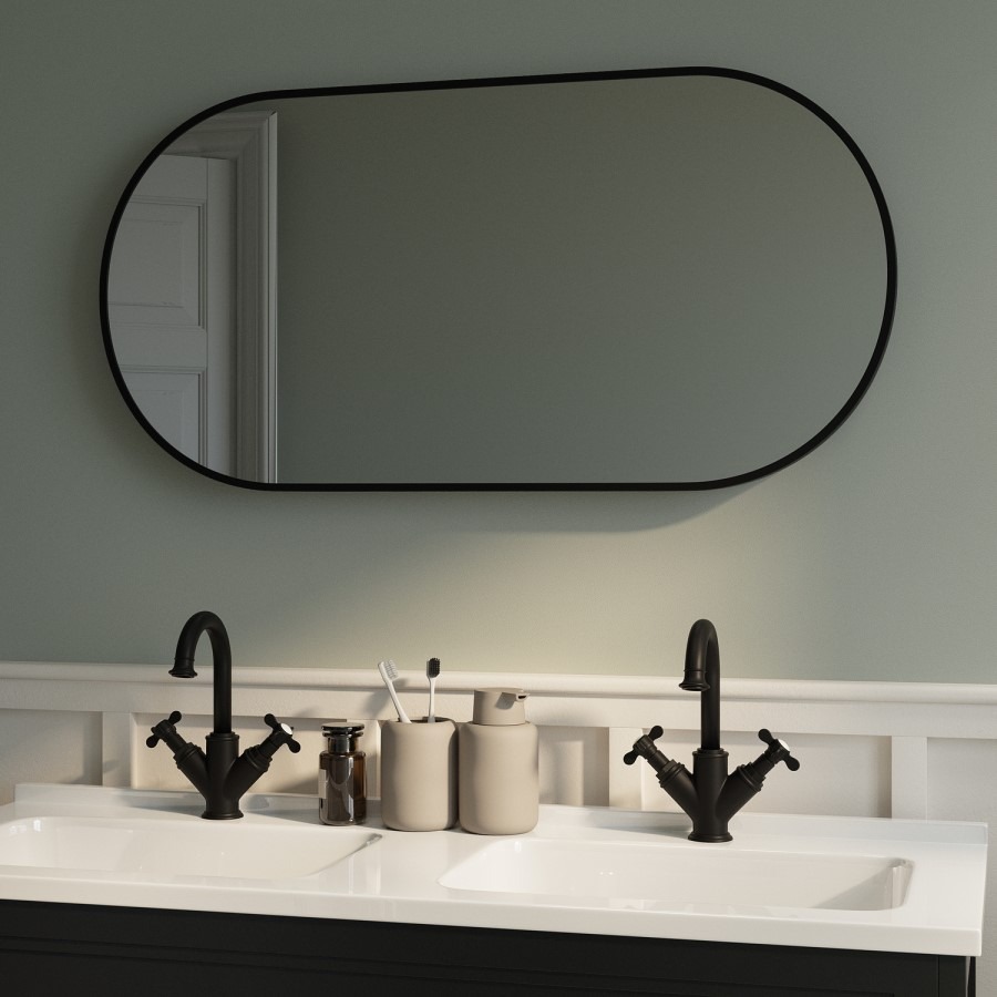 Oval Black Backlit Heated Bathroom Mirror with Lights 500 x 1000mm - Venus - Image 4