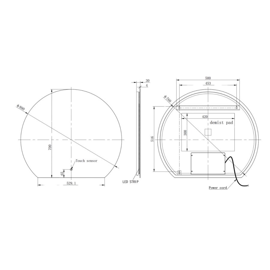 Half Circle Backlit Heated Bathroom Mirror with Lights 800 x 700mm - Ara - Image 5