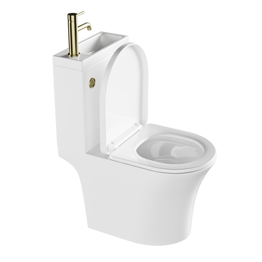 Close Coupled Open Back Toilet with Sink on Top & Brass Fittings Cloakroom Suite - Legend - Image 5
