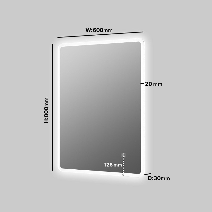 Rectangular Heated Bathroom Mirror with Lights 600 x 800mm - Ariel - Image 5