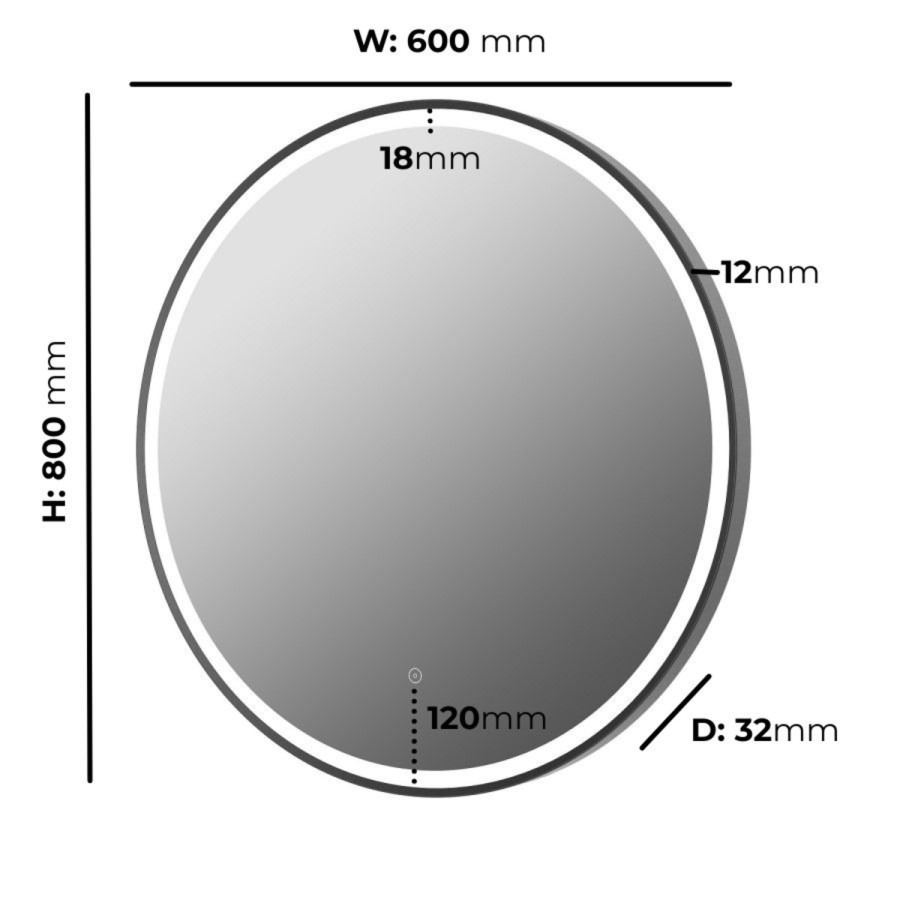 Round Black Heated Bathroom Mirror with Lights 600mm - Antares - Image 4
