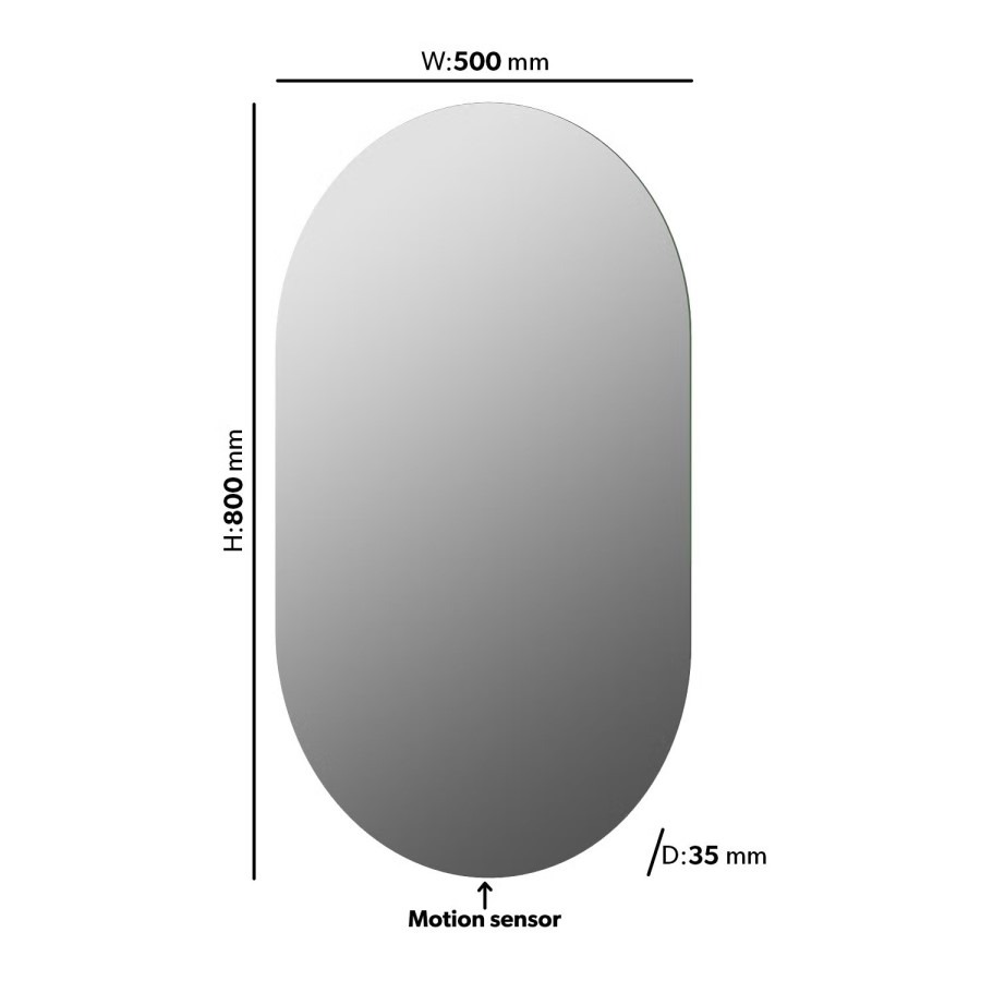 Oval Backlit Heated Bathroom Mirror with Lights 500 x 800mm - Irena - Image 5