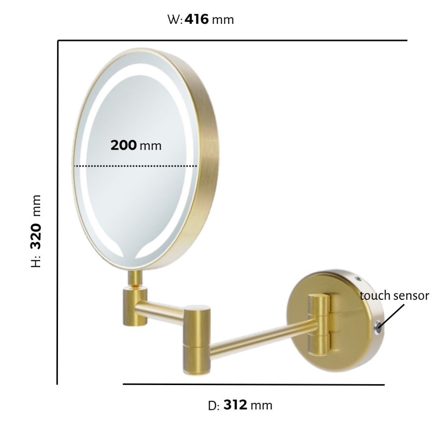 Round Brass Magnifying Makeup Bathroom Mirror with Lights 200mm - Gemini - Image 4