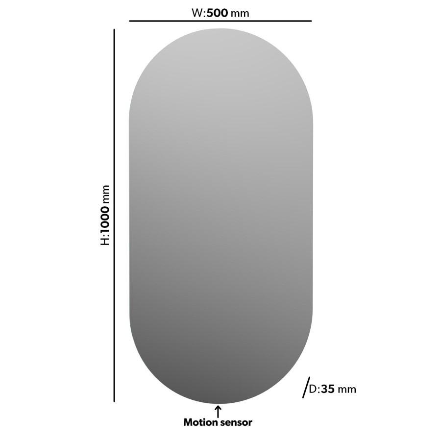 Oval Backlit Heated Bathroom Mirror with Lights 500 x 1000mm - Irena - Image 5