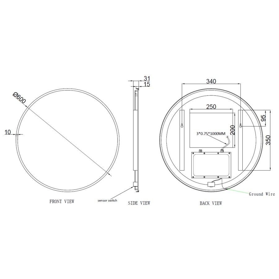 Round Black Backlit Heated Bathroom Mirror with Lights 600mm – Orion - Image 4