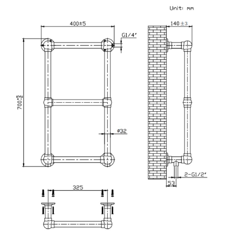 Brass Vertical Traditional Towel Radiator 700 x 400mm - Regent - Image 5
