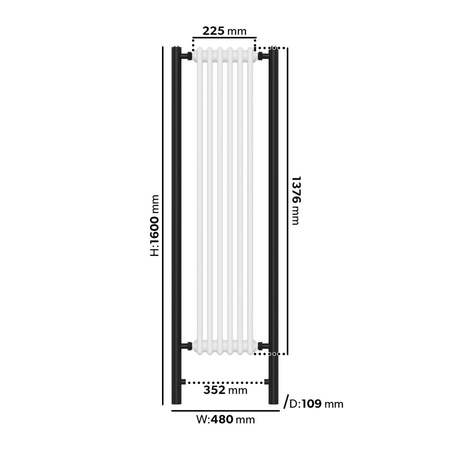 White and Black Vertical Traditional Column Radiator 1600 x 480mm- Regent - Image 5