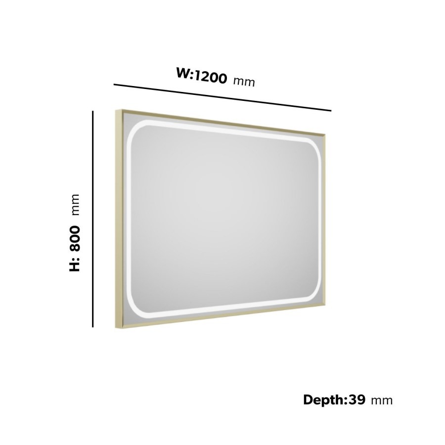 Rectangular Brass Heated Bathroom Mirror with Lights 1200 x 800mm - Rhea - Image 5