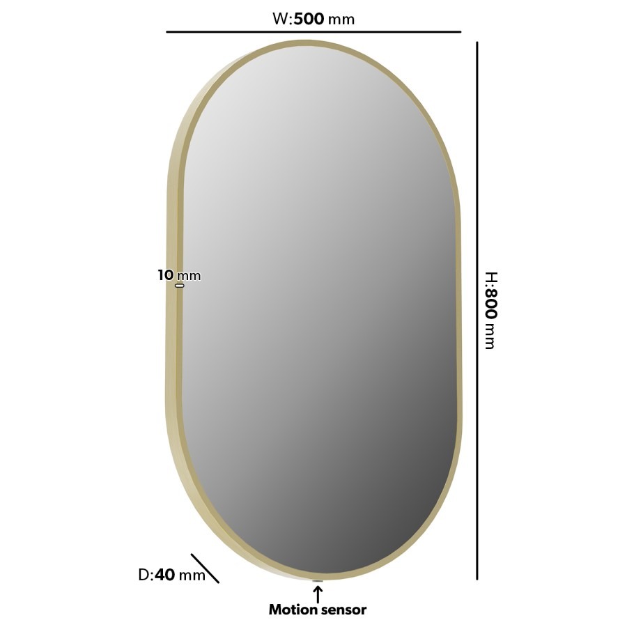 Oval Brass Backlit Heated Bathroom Mirror with Lights 500 x 800mm - Venus - Image 4