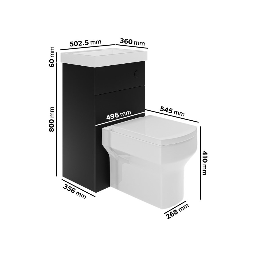 500mm Black Cloakroom Toilet and Sink Unit with Black Fittings - Valetta - Image 6