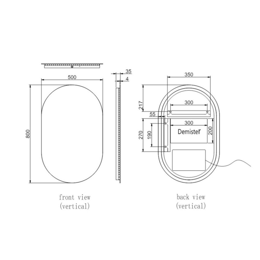 Oval Backlit Heated Bathroom Mirror with Lights 500 x 800mm - Irena - Image 6