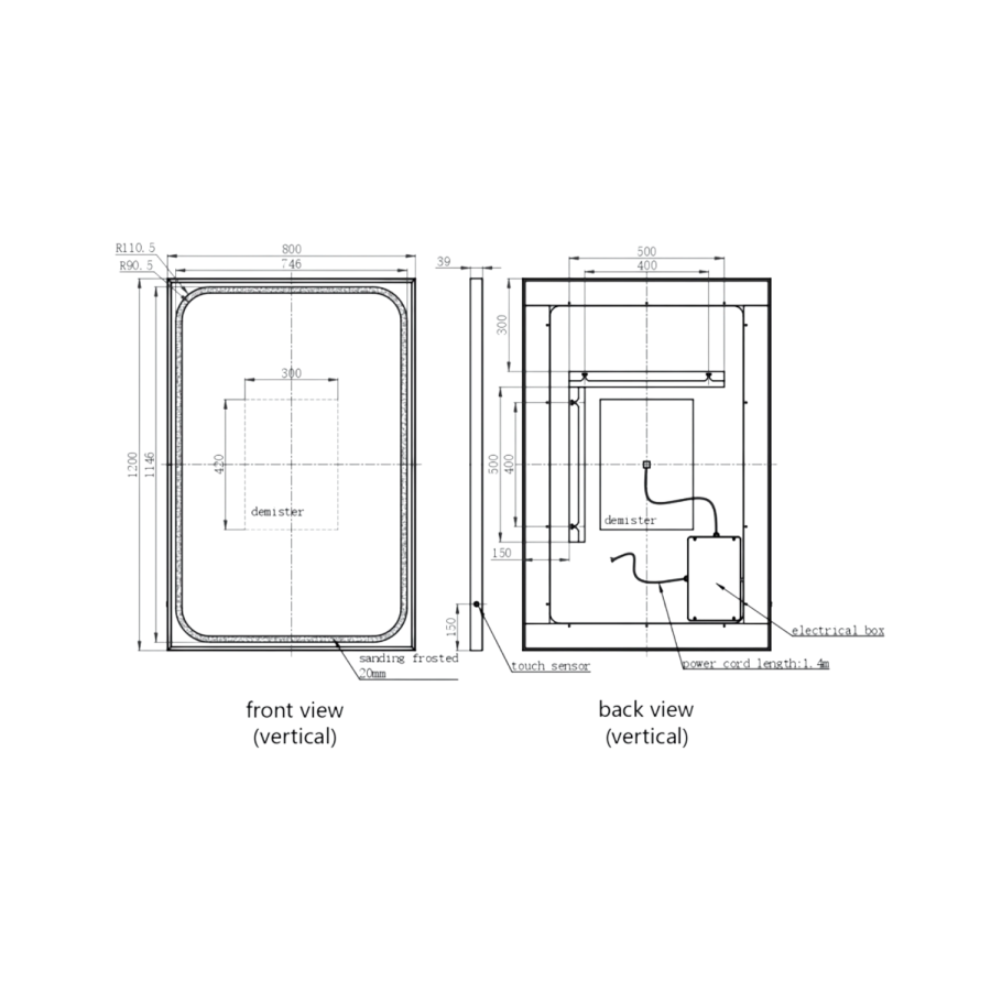 Rectangular Brass Heated Bathroom Mirror with Lights 1200 x 800mm - Rhea - Image 6