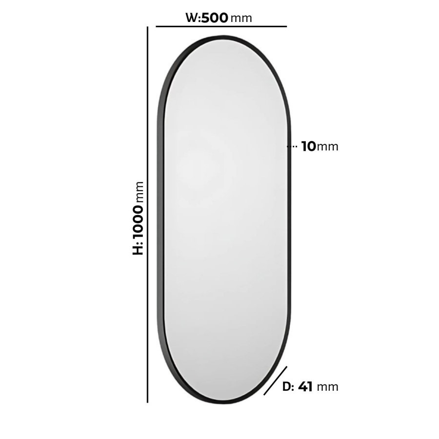 Oval Black Backlit Heated Bathroom Mirror with Lights 500 x 1000mm - Venus - Image 6