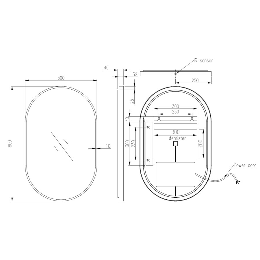 Oval Black Backlit Heated Bathroom Mirror with Lights 500 x 800mm - Venus - Image 5