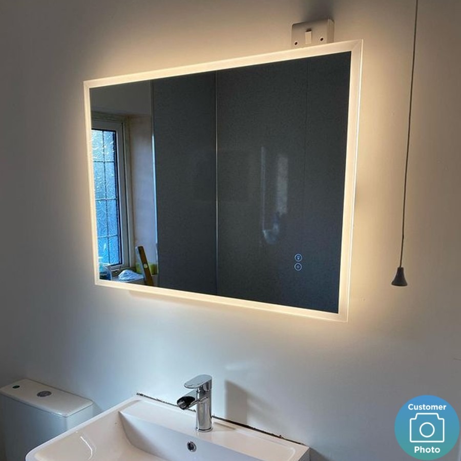 Rectangular Heated Bathroom Mirror with Lights Shaver Socket & Bluetooth Speaker 800 x 600mm - Divine - Image 9