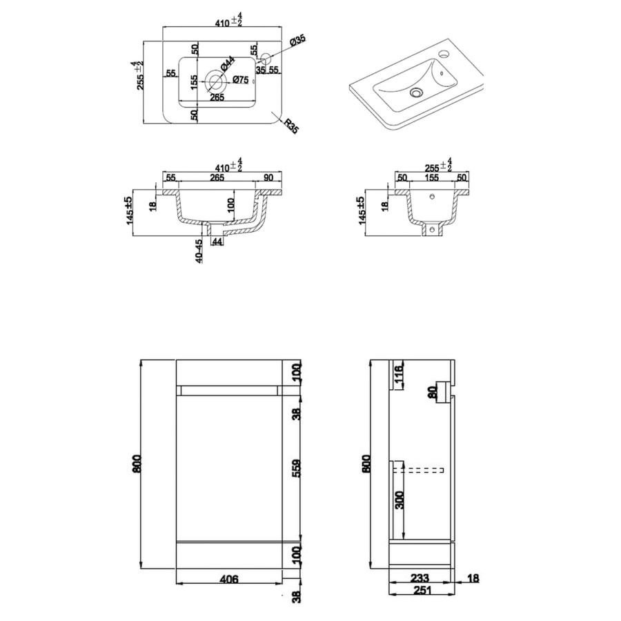 Wall Hung Toilet and White Gloss Basin Vanity Unit Cloakroom Suite - Pendle - Image 13
