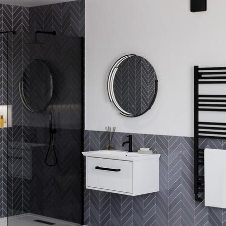 Sensio Aspect Curve Round Black Heated Bathroom Mirror with Lights - 600mm - Image 2