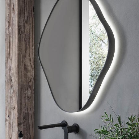 Pebble Black Backlit Heated Bathroom Mirror with Lights 760 x 800mm - Aster - Image 2