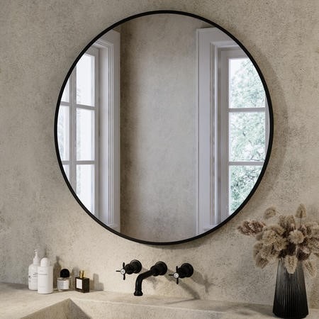 Round Black Backlit Heated Bathroom Mirror with Lights 800mm – Orion - Image 2