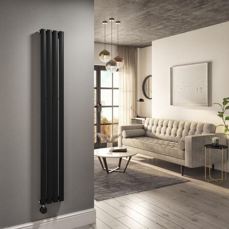 Midnight Black Vertical Smart Electric Radiator with Wi-Fi Thermostat - 1000W - H1600xW236mm - Bathroom Safe