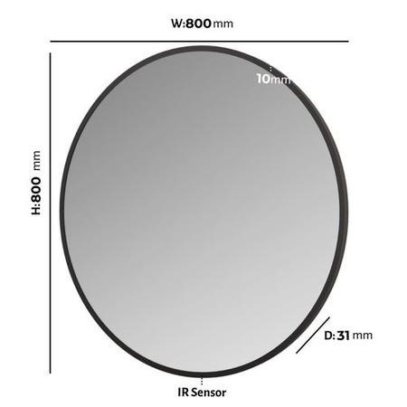 Round Black Backlit Heated Bathroom Mirror with Lights 800mm – Orion - Image 4